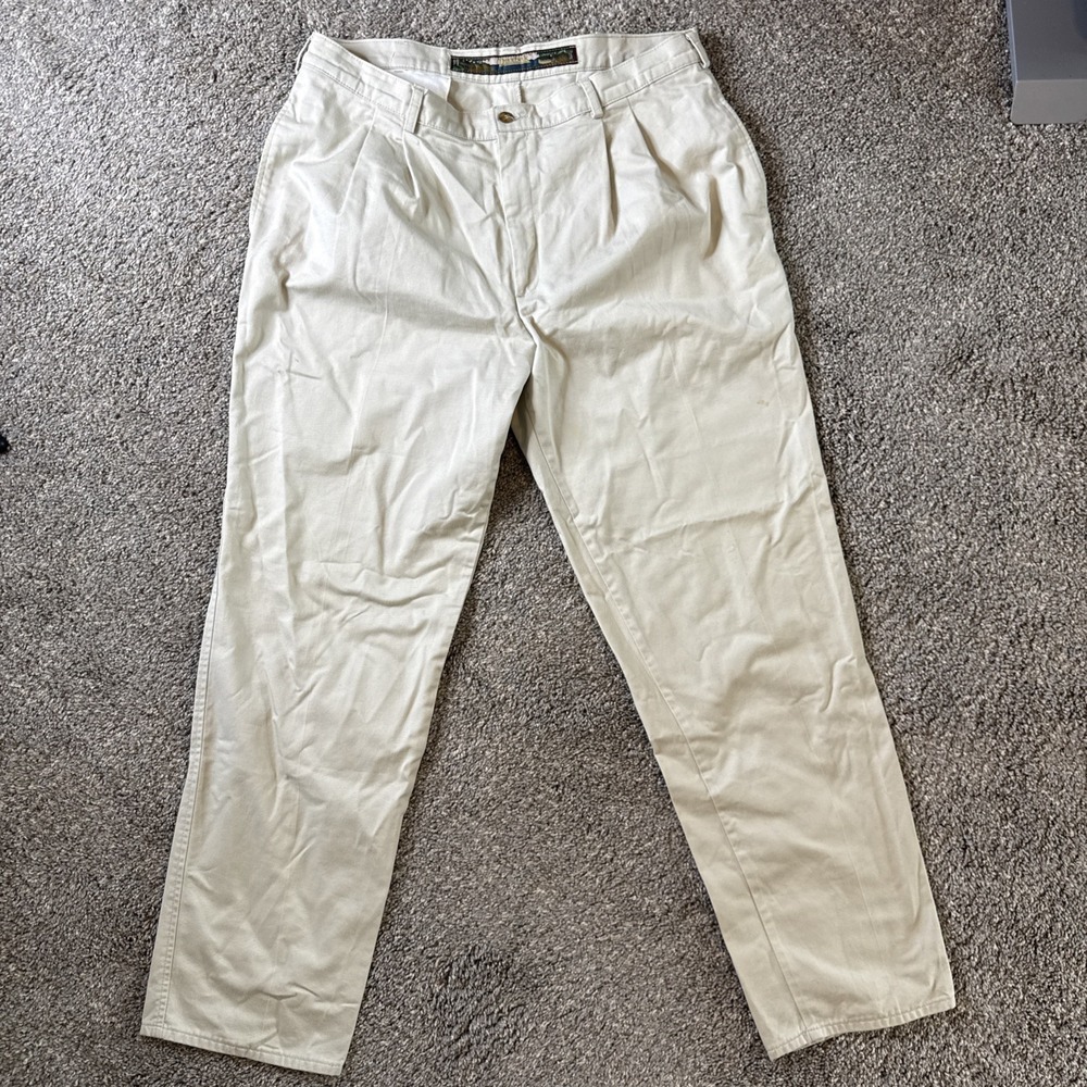 Duxbak Vintage Pleated Chino Pants Career Casual Khaki Duck Logo Size 38x32‎